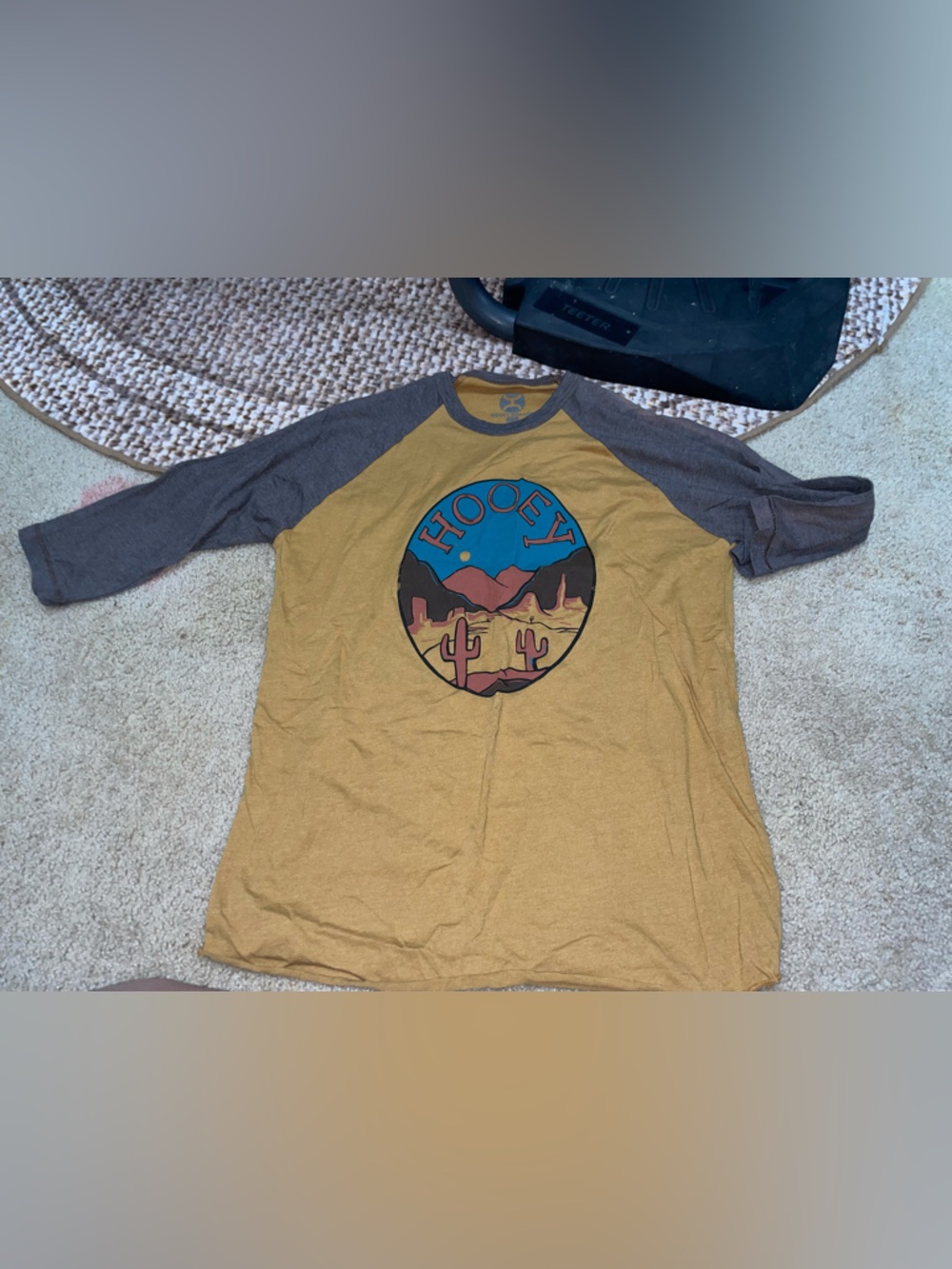 Hooey Mustard Body Gray Raglan Desert Graphic Tee 3/4 sleeve length sz xl